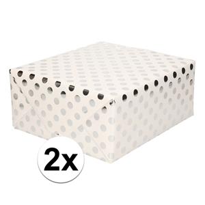 2x Wit folie inpakpapier/cadeaupapier zilveren stip 200 x 70 cm Wit