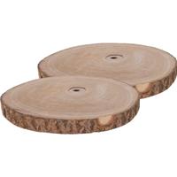 2x Woondecoratie ronde boomschijven 35 cm van Paulowna hout Bruin