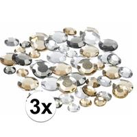 3x Zakjes met ronde strass steentjes zilver mix 360 stuks Zilver