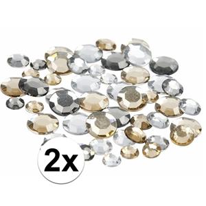 2x Zakjes met ronde strass steentjes zilver mix 360 stuks Zilver