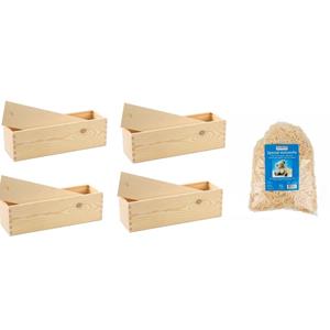4x Houten wijnkist/verpakking met schuifdeksel/150 gram houtwol Beige