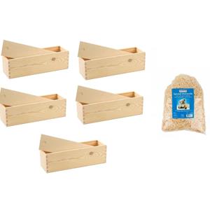 5x Houten wijnkist/verpakking met schuifdeksel/150 gram houtwol Beige