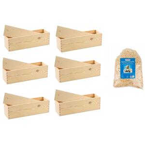 6x Houten wijnkist/verpakking met schuifdeksel/150 gram houtwol Beige
