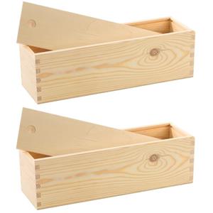 2x Houten wijnkist/verpakking met schuifdeksel 33,5 x 9 x 9,5 cm Beige