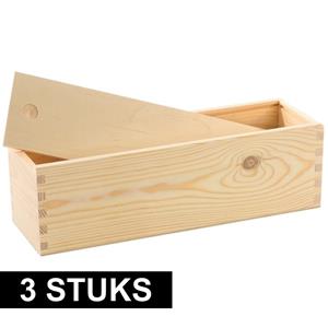 3x Houten wijnkist/verpakking met schuifdeksel 33,5 x 9 x 9,5 cm Beige