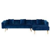 Beliani Hoekbank met slaapfunctie in blauw fluweel-zachte bekleding, chaise longue links VADSO