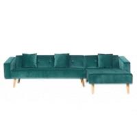 Beliani Hoekbank met slaapfunctie in groen fluweel-zachte bekleding, chaise longue links VADSO