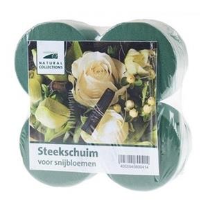 4x Rond groen steekschuim/oase blok nat 8 x 5 cm Groen