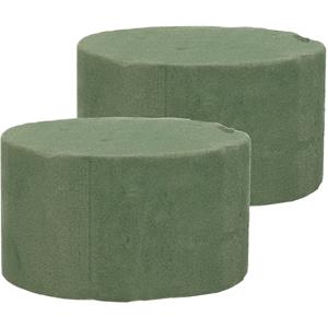 Rayher hobby materialen 2x Ronde groene steekschuim/oase blokken nat 10 x 6 cm Groen