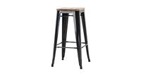 Legend Metalen Café kruk - Hoog 77 cm - Houten zitting - Zwart