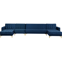 Beliani Hoekbank in u-vorm 6 zitter fluweel marine blauw ABERDEEN
