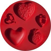 FIMO Silikon-Motiv-Form , Hearts, , 5 Herz-Motive, rot