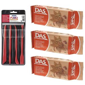 Boetseer klei terra 1500 gram met gereedschap Beige