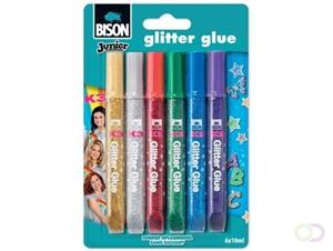 Bison Junior K3 glitterlijm, blister met 6 stuks in geassorteerde kleuren