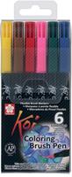 Sakura koi coloring brush pen set bright, 6 kleuren