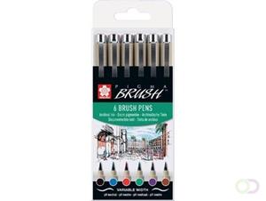 Sakura brushpen Pigma Brush, etui van 6 stuks, in geassorteerde kleuren