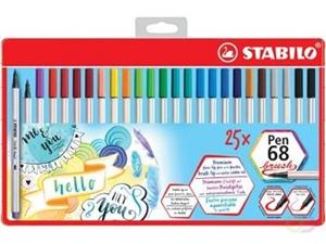 Stabilo brushpen Pen 68 Brush, metalen doos van 25 stuks