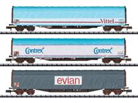 minitrix N 3er-Set Schiebeplanenwagen  Mineralwassertransport