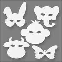 Creative Company Tier-Masken in weiß, zum Gestalten, 16 Stück, verschiedene Motive, 14cm x 28cm