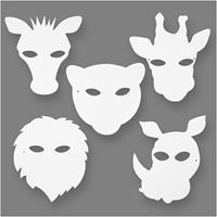 Tier-Masken in weiß, 16er Pack, zum Bemalen, mit Gummibändern, 25cm bis 22,5cm