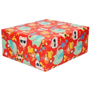 2x Inpakpapier kinder verjaardag met olifant/poes 200 x 70 cm Multi