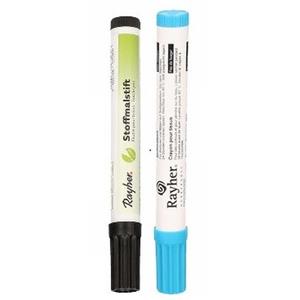 Rayher hobby materialen 2x Textielstiften dikke punt 2-4 mm zwart/blauw Zwart