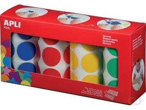 Apli Kids stickers XL cirkels, diameter 33 mm, doos met 4 rollen in 4 kleuren