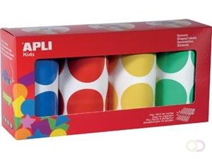 Apli Kids stickers XL cirkels, diameter 45 mm, doos met 4 rollen in 4 kleuren