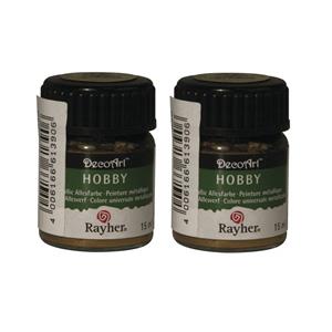 Rayher hobby materialen 2x Gouden acrylverf/allesverf potjes 15 ml hobby/knutselen Goudkleurig