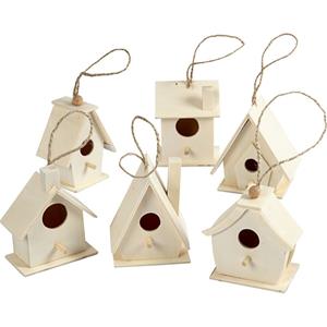 6x Houten hobby knutsel vogelhuisje 7 cm Beige