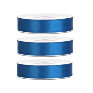 3x Hobby/decoratie kobaltblauwe satijnen sierlinten 1,2 cm/12 mm x 25 meter Blauw