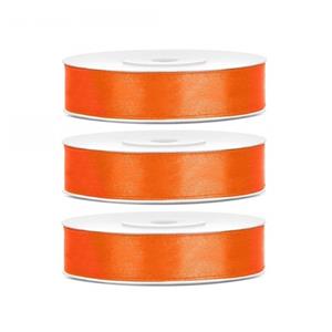 3x Hobby/decoratie oranje satijnen sierlinten 1,2 cm/12 mm x 25 meter Oranje
