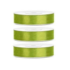 3x Hobby/decoratie lime groene satijnen sierlinten 1,2 cm/12 mm x 25 meter Groen