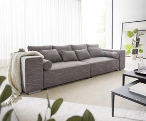 DELIFE Big-Sofa Marbeya 290x110 cm Hellgrau mit Schlaffunktion