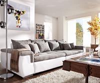 Sofa Navin 275x116 cm Hellgrau Weiss Couch mit Kissen, Big Sofas