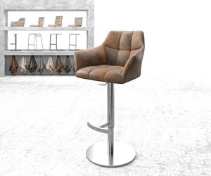 DELIFE Barstuhl Yulo-Flex Vintage Braun Drehfuß höhenverstellbar Edelstahl
