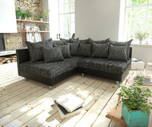 DELIFE Ecksofa Clovis Schwarz Ottomane Links modular erweiterbar