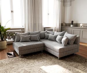 DELIFE Ecksofa Clovis Hellgrau Strukturstoff Ottomane Rechts Modulsofa, Design Ecksofas, Couch Loft, Modulsofa, modular