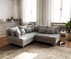 DELIFE Ecksofa Clovis Hellgrau Strukturstoff Ottomane Links Modulsofa, Design Ecksofas, Couch Loft, Modulsofa, modular