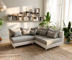 DELIFE Ecksofa Clovis Weiss Hellgrau Modulsofa Ottomane Rechts, Design Ecksofas, Couch Loft, Modulsofa, modular