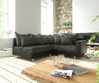 DELIFE Ecksofa Clovis Schwarz modular Armlehne Ottomane Rechts