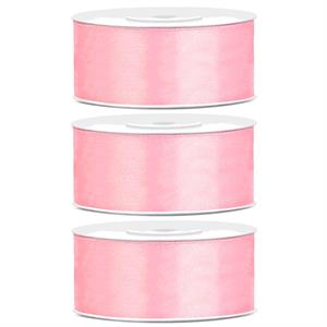 3x Hobby/decoratie roze satijnen sierlinten 2,5 cm/25 mm x 25 meter Roze