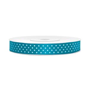 1x Hobby/decoratie turquoiseblauw satijnen sierlinten met witte stippen 1,2 cm/12 mm x 25 meter Turquoise