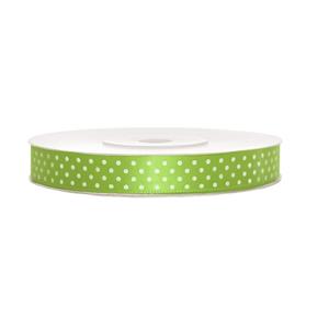 1x Hobby/decoratie appel groen satijnen sierlinten met witte stippen 1,2 cm/12 mm x 25 meter Groen