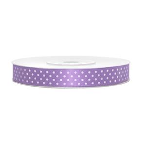 1x Hobby/decoratie lila paars satijnen sierlinten met witte stippen1,2 cm/12 mm x 25 meter Lila