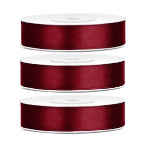 3x Hobby/decoratie bordeaux satijnen sierlinten 1,2 cm/12 mm x 25 meter Rood