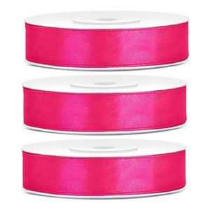 3x Hobby/decoratie donker roze satijnen sierlinten 1,2 cm/12 mm x 25 meter Roze