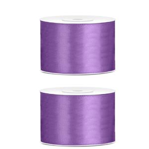 2x Hobby/decoratie lavendel satijnen sierlinten 5 cm/50 mm x 25 meter Paars