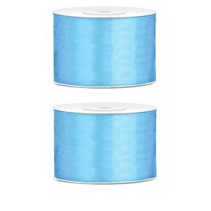 2x Hobby/decoratie lichtblauw satijnen sierlint 5 cm/50 mm x 25 meter Blauw