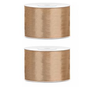 2x Hobby/decoratie goud satijnen sierlinten 5 cm/50 mm x 25 meter Goudkleurig
